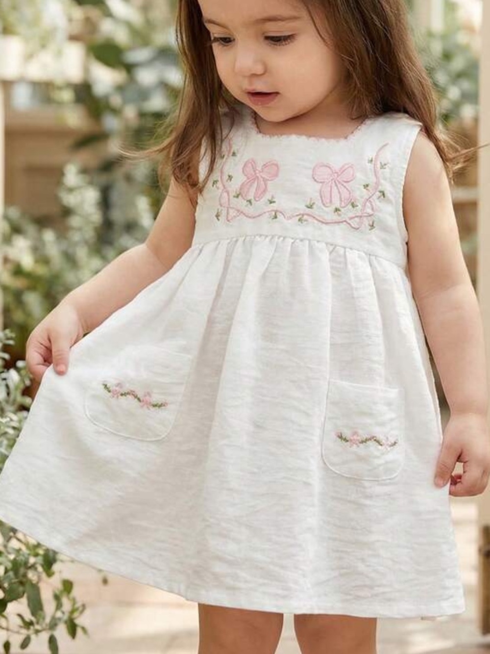 NWT Toddler White Embroidered Bow Dress Pink Floral Cotton Sundress 2T-3T